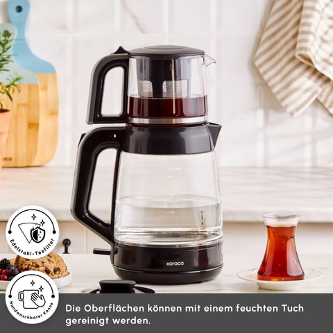 Karaca Glass Tea XL 2 in 1 Glas-Teemaschine Shiny Black