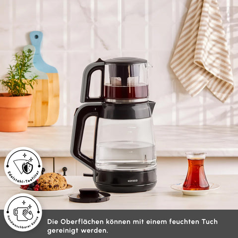 Karaca Glass Tea XL 2 in1 Cam Çay Makinesi Space Gray