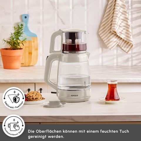 Karaca Glass Tea XL 2in1 Glass Tea Maker and Kettle Starlight