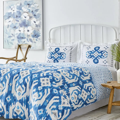 Karaca Neos Bettbezug-Set aus 100 % türkischer Baumwolle, Doppelbett, Blau