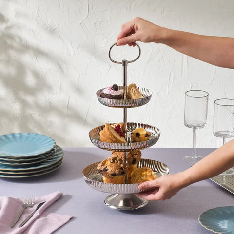 Karaca Home Amabelle Decorative 3-Tier Cake Stand Silver
 