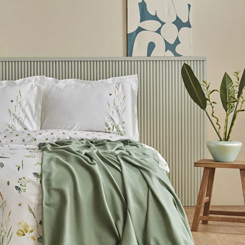 Karaca Herbal Bettwäsche-Set aus 100 % Baumwolle mit Tagesdecke, Doppelbett, Grün