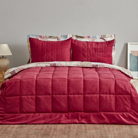 Karaca Home Lydia Double Stripe Comfort Set Burgundy