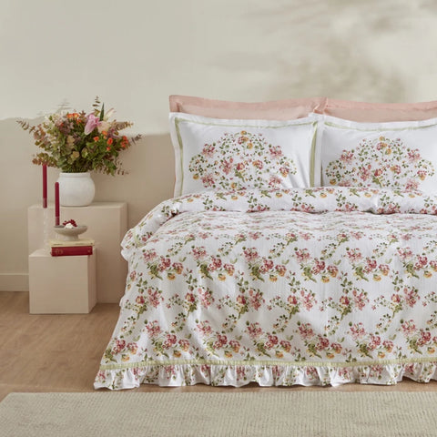 Karaca Home Emilie 100% Baumwolle Doppelbettdecken-Set - Rosa