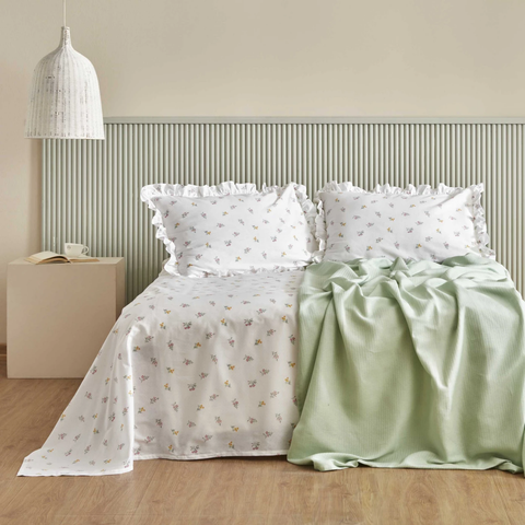 Karaca Home Lidya, 100% Baumwolle Doppelbett Tagesdecke Set, Grün