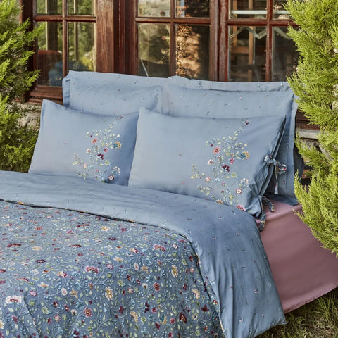 Karaca Ansey 100% Turkish Cotton Duvet Cover Set, Single, Blue