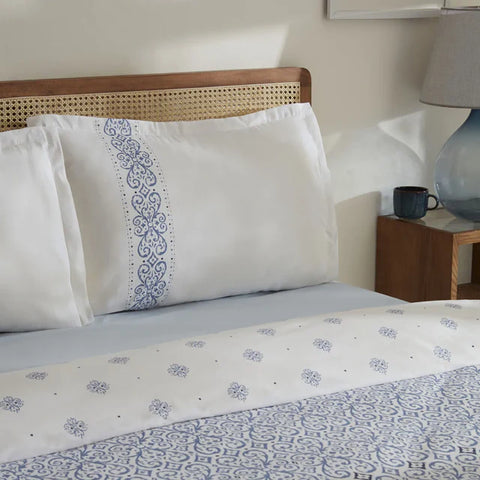 Karaca Marino Bettwäsche-Set aus 100 % türkischer Baumwolle, Doppelbett, Blau