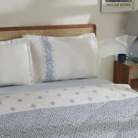 Karaca Marino Bettwäsche-Set aus 100 % türkischer Baumwolle, Doppelbett, Blau