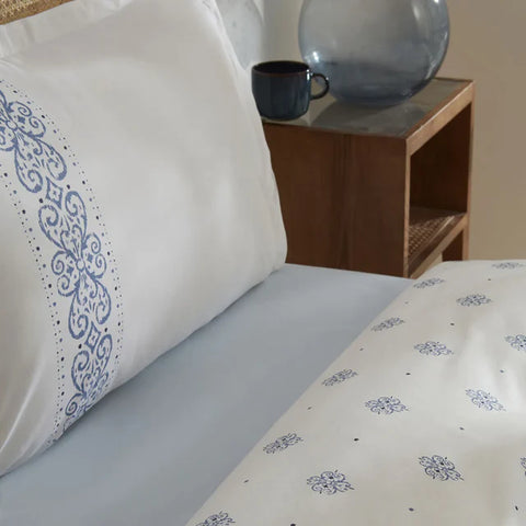 Karaca Marino Bettwäsche-Set aus 100 % türkischer Baumwolle, Doppelbett, Blau