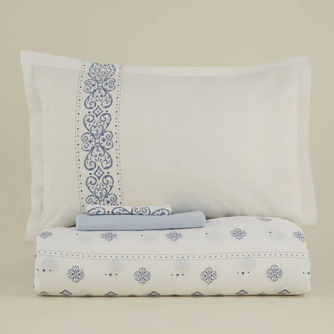 Karaca Marino Bettwäsche-Set aus 100 % türkischer Baumwolle, Doppelbett, Blau