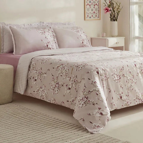 Karaca Pesla Bettwäsche-Set aus 100 % Baumwoll-Satin, Doppelbett, Rosa