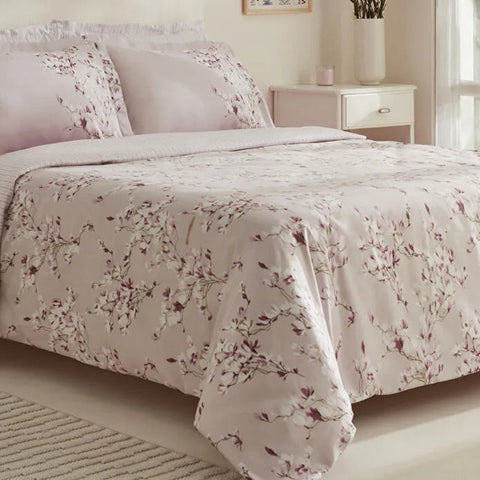 Karaca Pesla Bettwäsche-Set aus 100 % Baumwoll-Satin, Doppelbett, Rosa