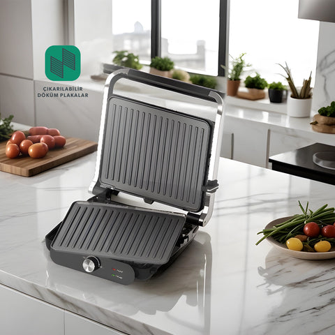 Homend Grilliant 1366H Stainless Steel Body Removable Cast Iron Plate Toaster and Grill Machine
 