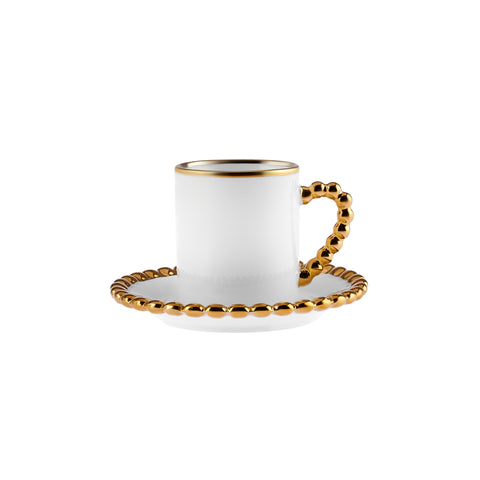 Karaca Boncuk 6 Kişilik 12 Parça Bone China Espresso Türk Kahvesi Fincan Takımı, 80 ml, Beyaz Gold