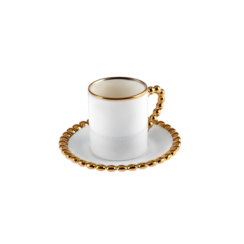 Karaca Boncuk 6 Kişilik 12 Parça Bone China Espresso Türk Kahvesi Fincan Takımı, 80 ml, Beyaz Gold