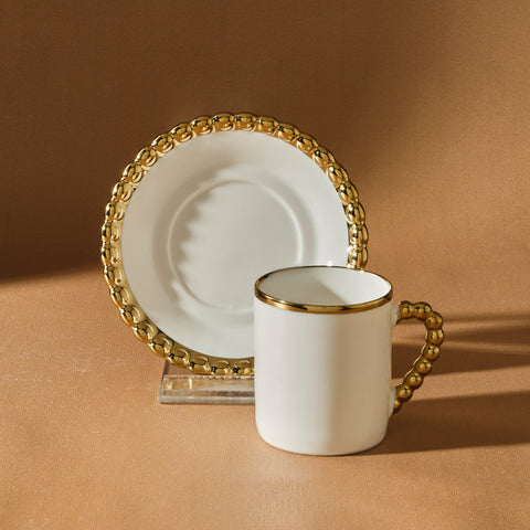 Karaca Boncuk 6 Kişilik 12 Parça Bone China Espresso Türk Kahvesi Fincan Takımı, 80 ml, Beyaz Gold