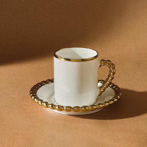 Karaca Boncuk 12-teiliges Bone China Espresso Türkisch-Kaffeetassen-Set für 6 Personen, 80 ml, Weiß Gold