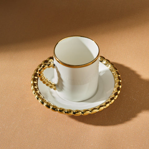 Karaca Boncuk 12-teiliges Bone China Espresso Türkisch-Kaffeetassen-Set für 6 Personen, 80 ml, Weiß Gold