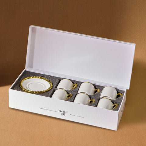 Karaca Boncuk 6 Kişilik 12 Parça Bone China Espresso Türk Kahvesi Fincan Takımı, 80 ml, Beyaz Gold