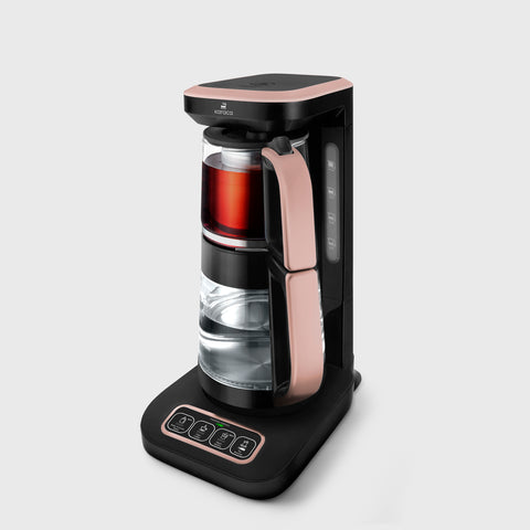 Karaca Robotea Pro Connect 4 in 1 – Intelligente, sprechende Teemaschine mit Glaskörper in Roségold