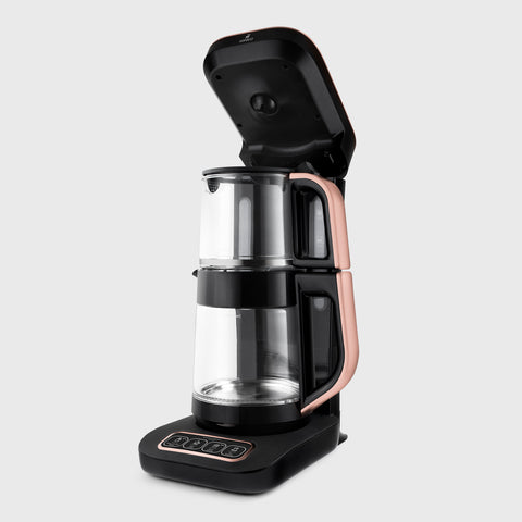 Karaca Robotea Pro Connect 4 in 1 – Intelligente, sprechende Teemaschine mit Glaskörper in Roségold