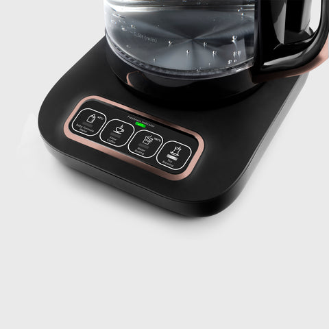 Karaca Robotea Pro Connect 4 in 1 – Intelligente, sprechende Teemaschine mit Glaskörper in Roségold
