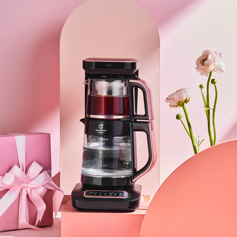 Karaca Robotea Pro Connect 4 in 1 – Intelligente, sprechende Teemaschine mit Glaskörper in Roségold