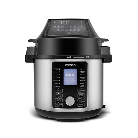 Karaca Cooker 2 in 1 Multi-Purpose Pressure Cooker Smart Electric Pressure Cooker and Air Fryer Silver 6L
 