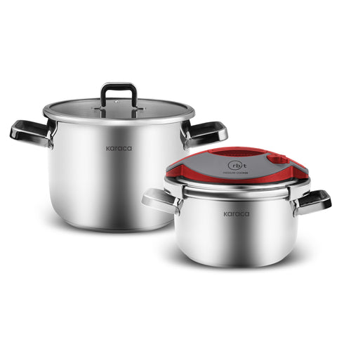 Karaca Orbit Schnellkochtopf-Set 6+8 L Rot