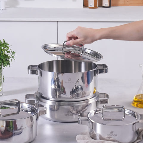 Karaca Powersteel 316+ 3Ply Onyx Stainless Steel 8-Piece Cookware Set with Induction Base