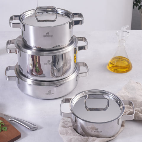Karaca Powersteel 316+ 3Ply Onyx Stainless Steel 8-Piece Cookware Set with Induction Base