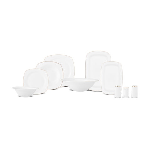 Karaca Timeless 59-teiliges Porzellan Halb-Quadratisches Dinner-Set für 12 Personen, Gold