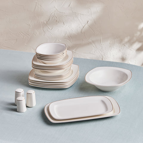 Karaca Timeless 59-Piece Porcelain Half Square Dinner Set for 12 People, Gold
 