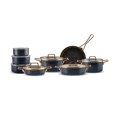 Karaca Crystal Enameled Granite Anthracite Induction Base 14 Piece Dowry Set