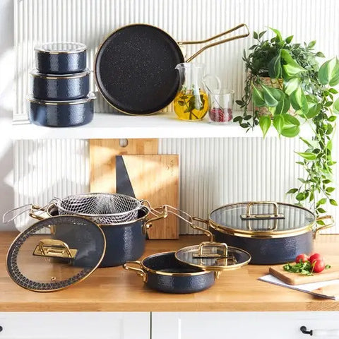 Karaca Crystal Enameled Granite Anthracite Induction Base 14 Piece Dowry Set