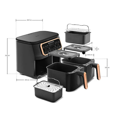 Karaca Air Pro Cook Duo XXXL Heißluftfritteuse 8 L für Hausmannskost, Black Copper