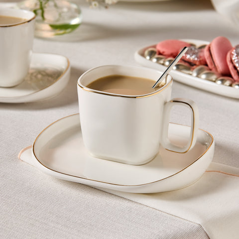 Karaca Streamline Plato 4-teiliges Tee-Set für 2 Personen, 220 ml, Weiß
