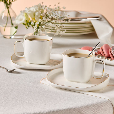 Karaca Streamline Plato 4-teiliges Tee-Set für 2 Personen, 220 ml, Weiß