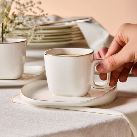 Karaca Streamline Plato 4-teiliges Tee-Set für 2 Personen, 220 ml, Weiß