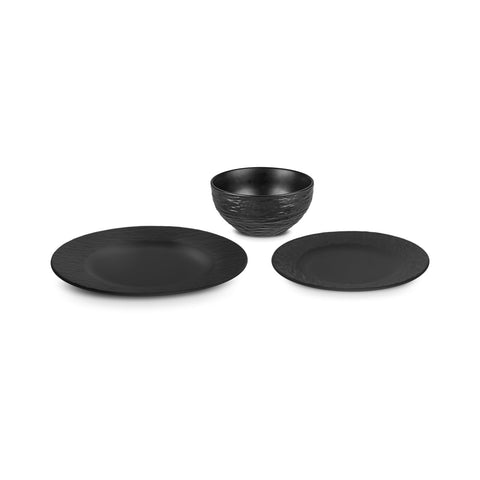 Karaca Solem Embossed 6 Kişilik 18 Parça Stoneware Yemek Takımı, Siyah
