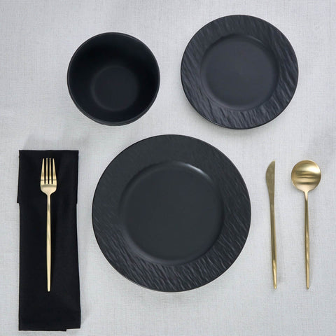 Karaca Solem Embossed 6 Kişilik 18 Parça Stoneware Yemek Takımı, Siyah
