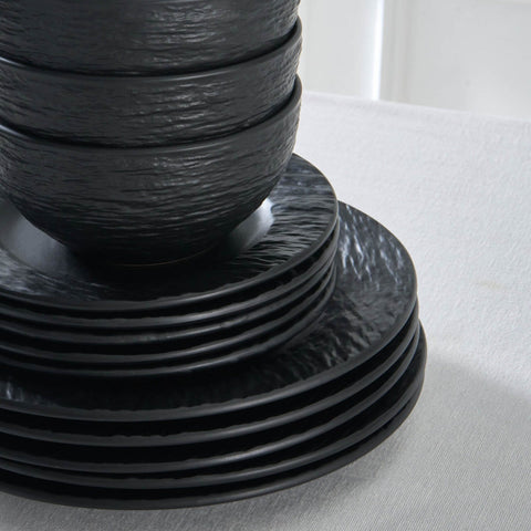 Karaca Solem Embossed 6 Kişilik 18 Parça Stoneware Yemek Takımı, Siyah
