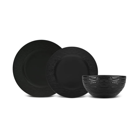 Karaca Solem Embossed 6 Kişilik 18 Parça Stoneware Yemek Takımı, Siyah
