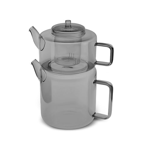 Karaca Flat Midi Borosilikat-Glas-Teekanne Smoke Grey, 1,1 L & 1,8 L