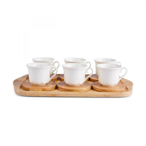 Karaca Bambus-Tablett 6-Personen-Kaffeetassen-Set, 90 ml