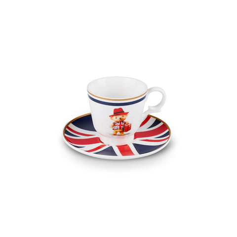 Karaca London 4-Piece Bone China Turkish Coffee Cup Set for 2 People, 80 ml, Multicolor