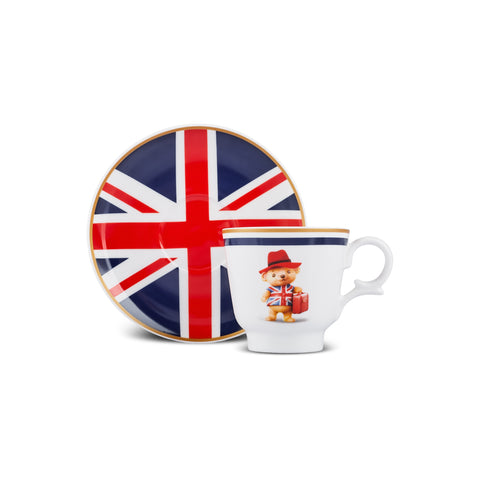 Karaca London 4-Piece Bone China Turkish Coffee Cup Set for 2 People, 80 ml, Multicolor