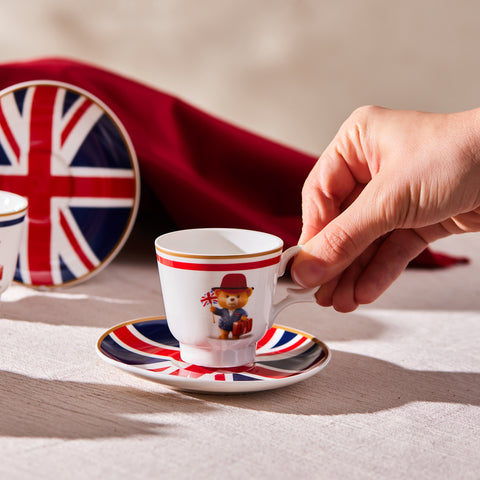 Karaca London 4-Piece Bone China Turkish Coffee Cup Set for 2 People, 80 ml, Multicolor