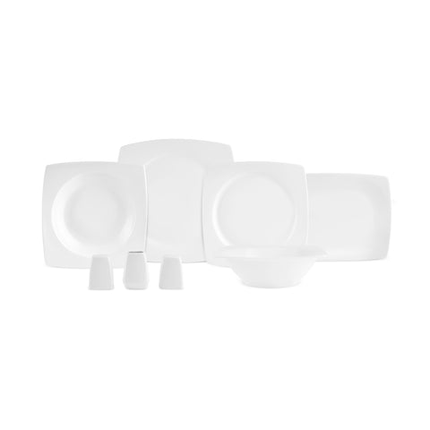 Karaca Square Bone Mensa 53-Piece Dinnerware Set for 12 People, White