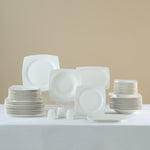 Karaca Square Bone Mensa 53-Piece Dinnerware Set for 12 People, White